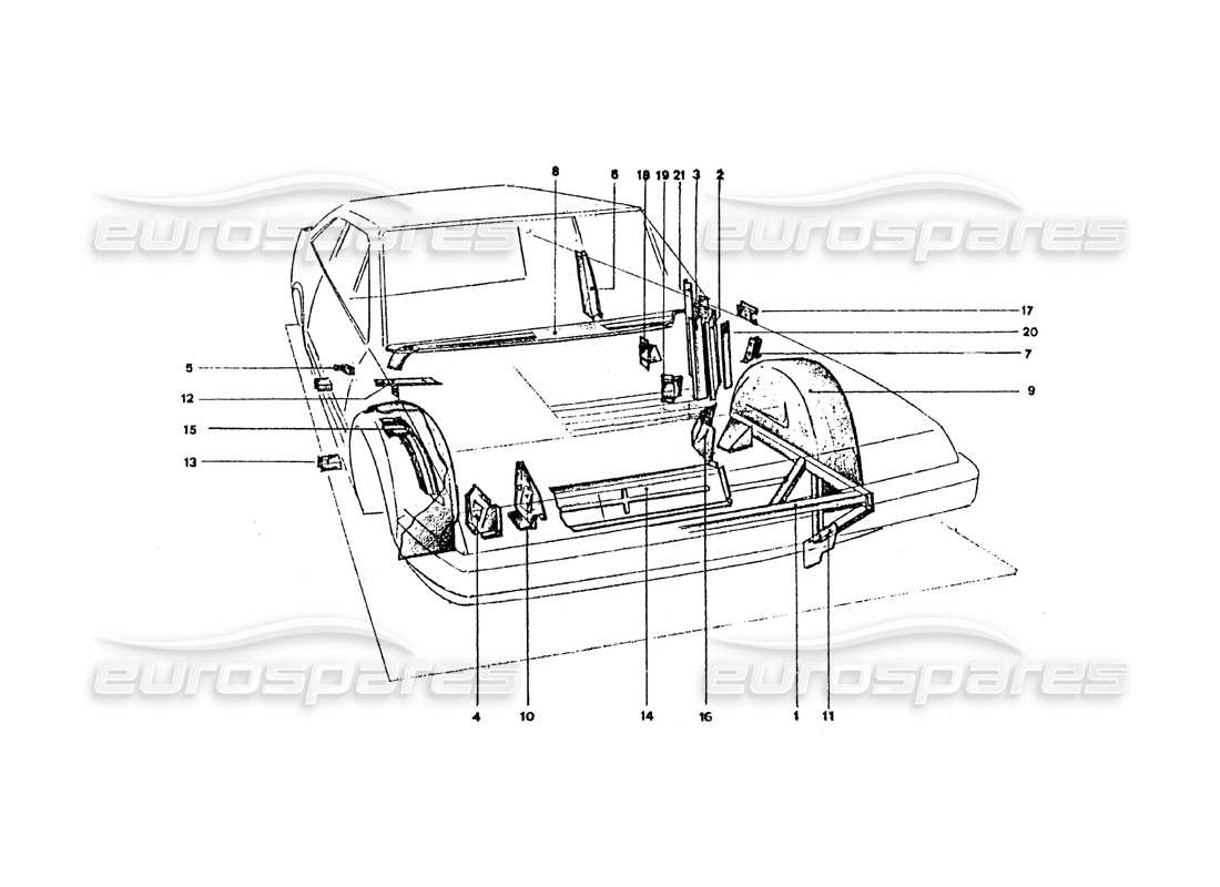 Ferrari 365 GT4 2+2 Coachwork Front Inner sheilds & Panels Parts Diagram