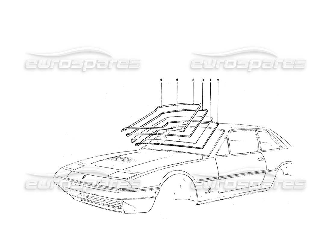 Ferrari 365 GT4 2+2 Coachwork Front Screen & Trims Parts Diagram