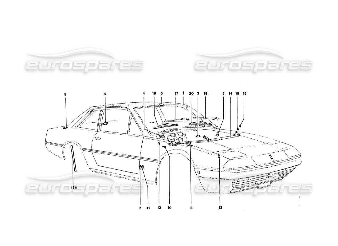 Ferrari 365 GT4 2+2 Coachwork Wiper Mec Parts Diagram