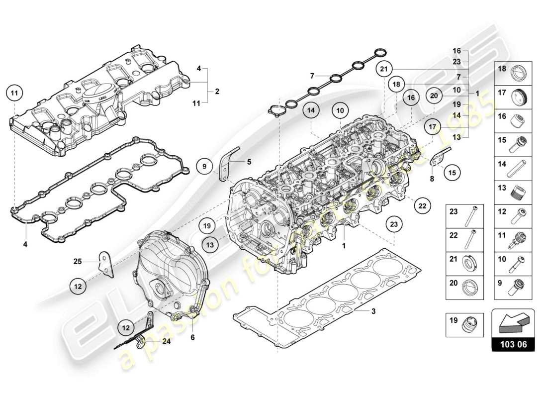Lamborghini Evo Coupe 2WD (2023) COMPLETE CYLINDER HEAD LEFT Part Diagram