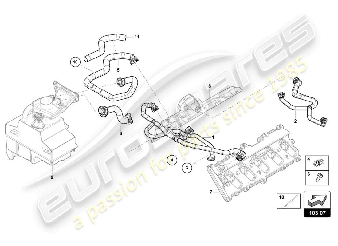 Lamborghini Evo Coupe 2WD (2023) breather line Part Diagram