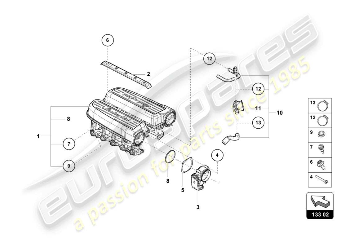 Lamborghini Evo Coupe 2WD (2023) INTAKE MANIFOLD Part Diagram
