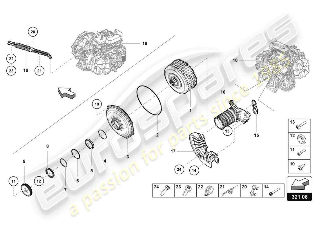 Lamborghini Evo Coupe 2WD (2023) MULTI-PLATE CLUTCH FOR DUAL CLUTCH GEARBOX Part Diagram