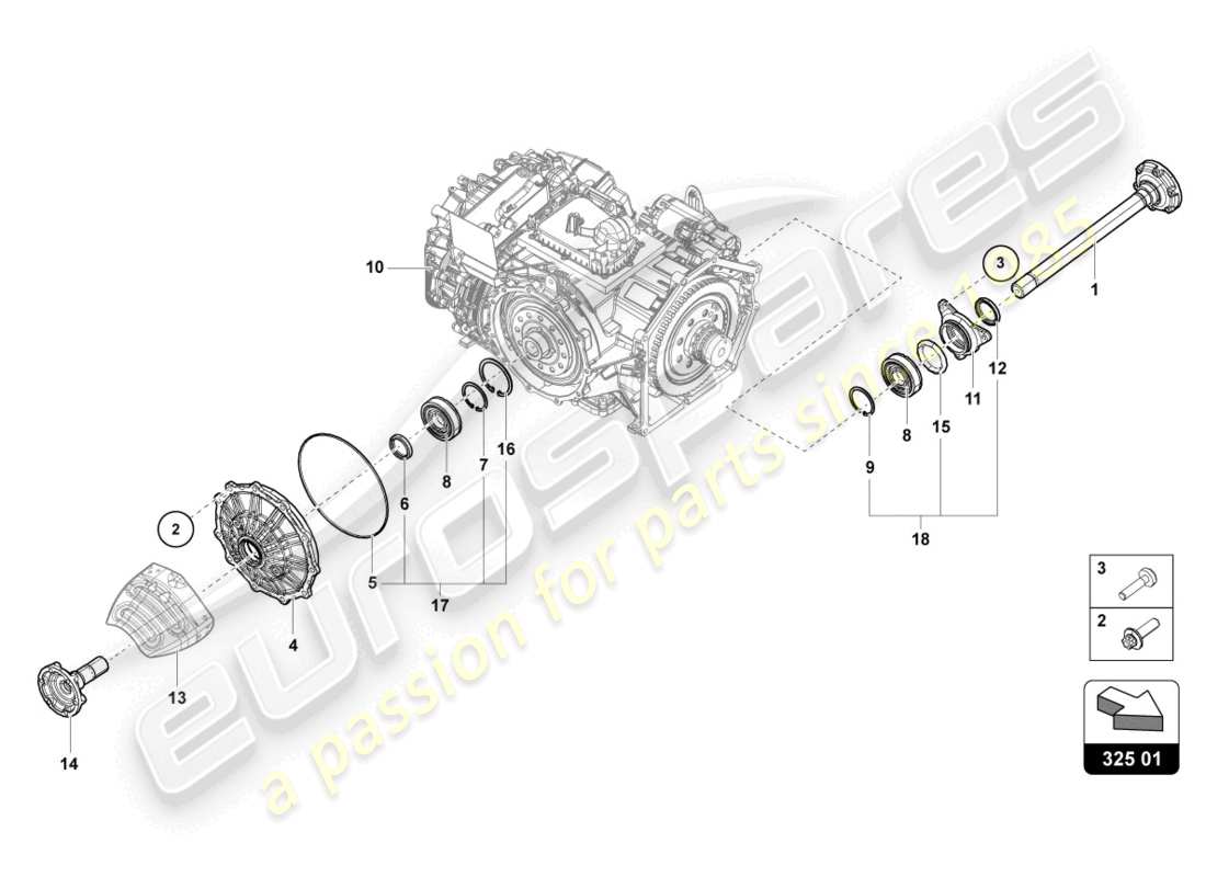Lamborghini Evo Coupe 2WD (2023) FLANGED SHAFT WITH BEARING Part Diagram