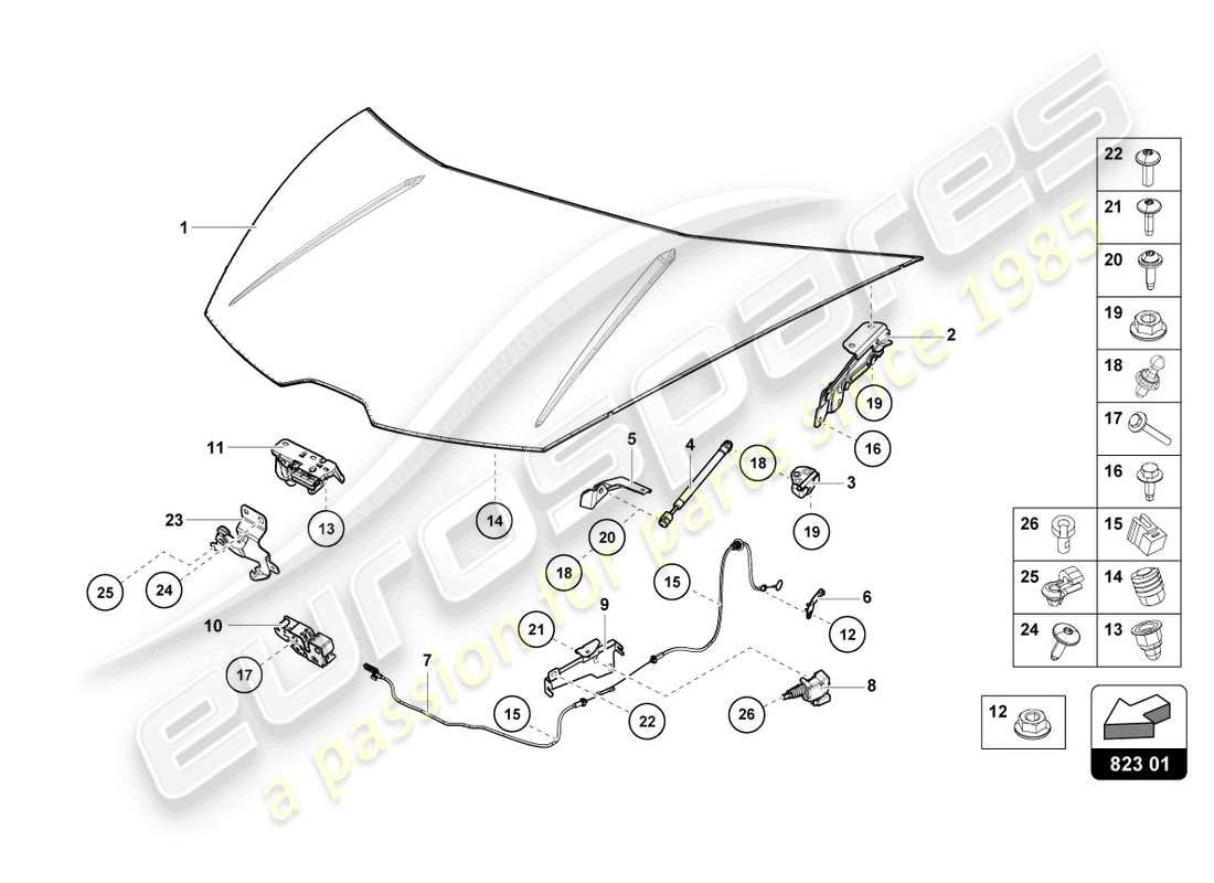 Lamborghini Evo Coupe 2WD (2023) BONNET Part Diagram