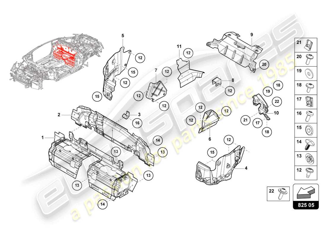 Lamborghini Evo Coupe 2WD (2023) HEAT SHIELD Part Diagram