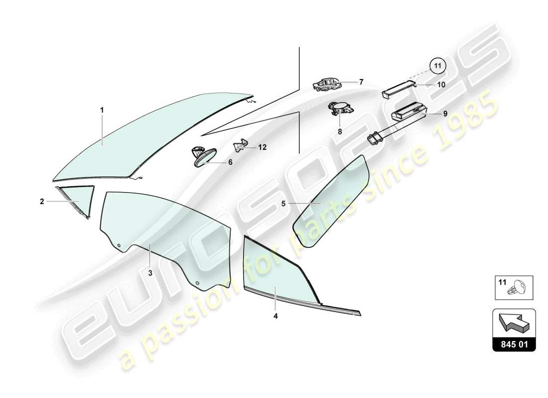 Lamborghini Evo Coupe 2WD (2023) WINDOW GLASSES Part Diagram