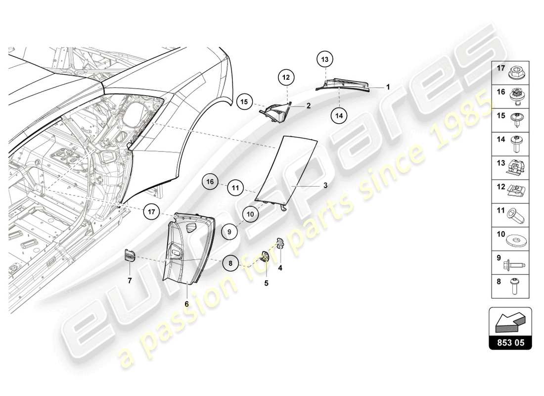 Lamborghini Evo Coupe 2WD (2023) COVER PLATE FOR SIDE MEMBER Part Diagram