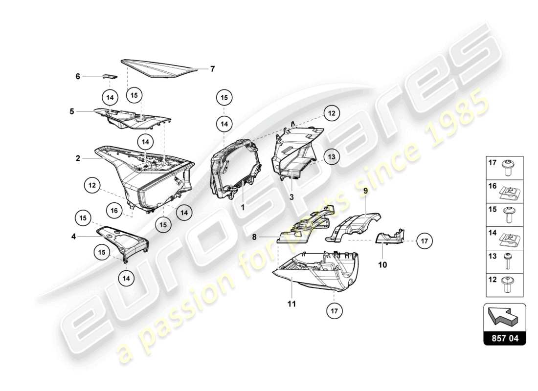 Lamborghini Evo Coupe 2WD (2023) INSTRUMENT HOUSING FOR REV COUNTER AND DAILY DISTANCE RECORDER Part Diagram