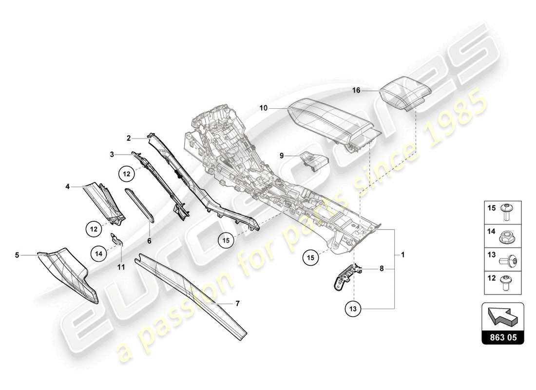 Lamborghini Evo Coupe 2WD (2023) TUNNEL TRIM Part Diagram