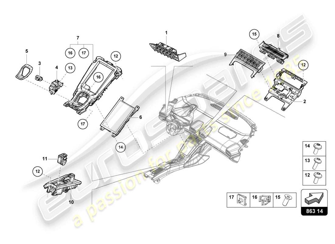 Lamborghini Evo Coupe 2WD (2023) CENTRE CONSOLE, UPPER PART Part Diagram
