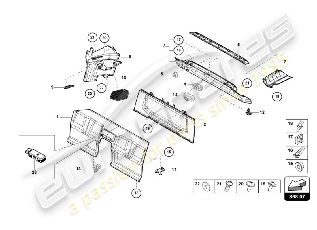 Lamborghini Evo Coupe 2WD (2023) INTERIOR DECOR Part Diagram
