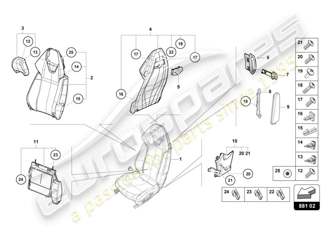 Lamborghini Evo Coupe 2WD (2023) BACKREST Part Diagram