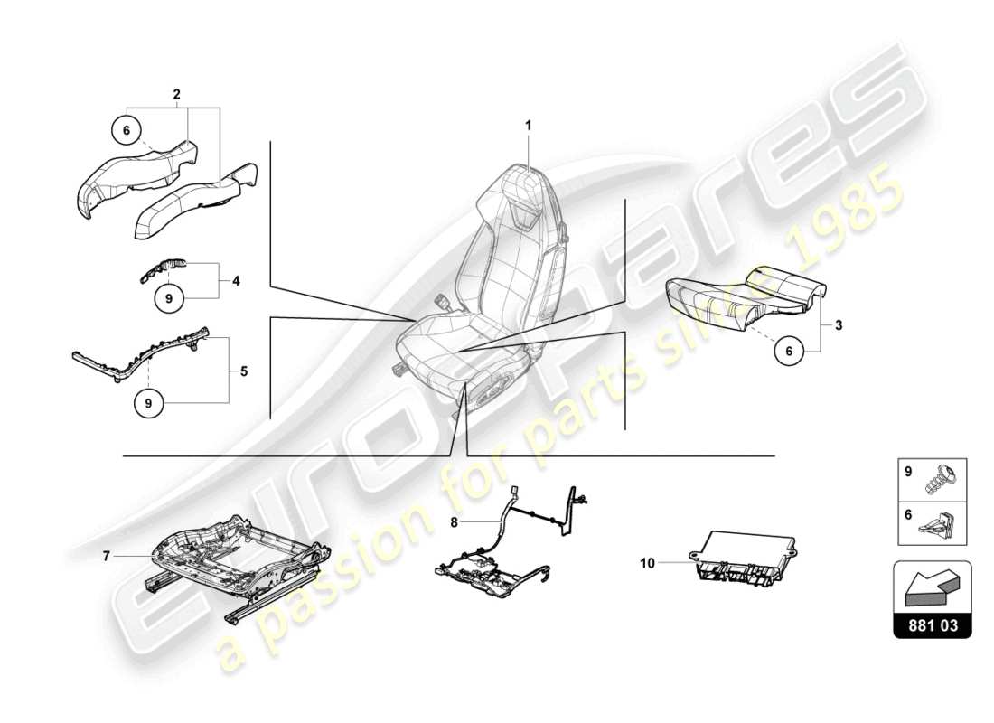 Lamborghini Evo Coupe 2WD (2023) SEAT BOX Part Diagram