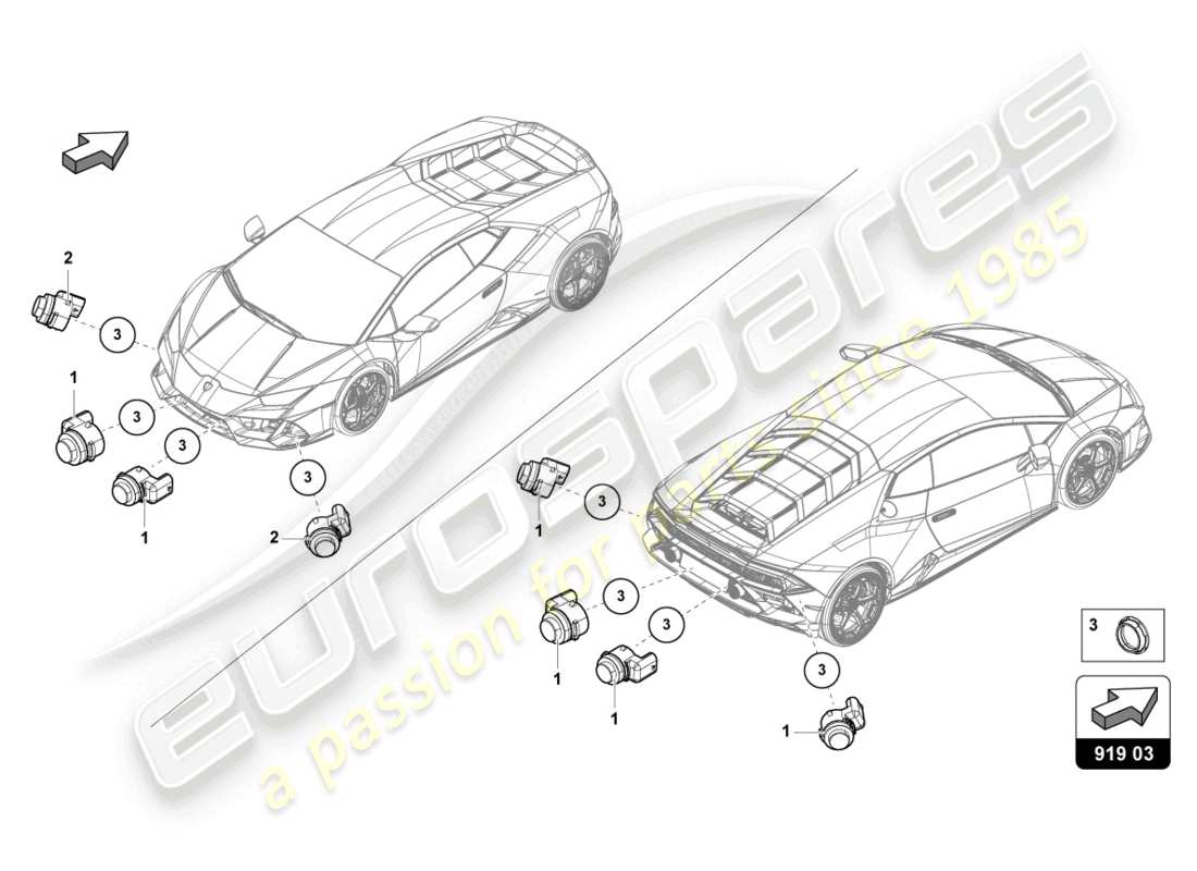 Lamborghini Evo Coupe 2WD (2023) PARKING AID Part Diagram