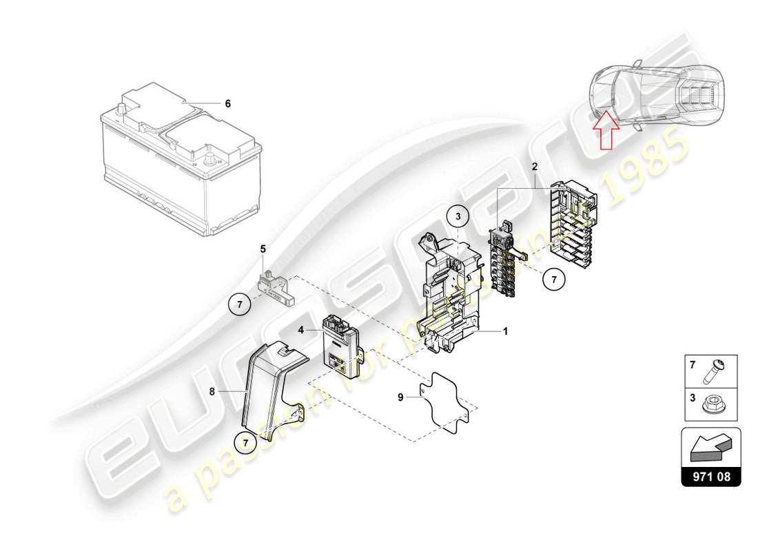 Lamborghini Evo Coupe 2WD (2023) FUSE BOX Part Diagram