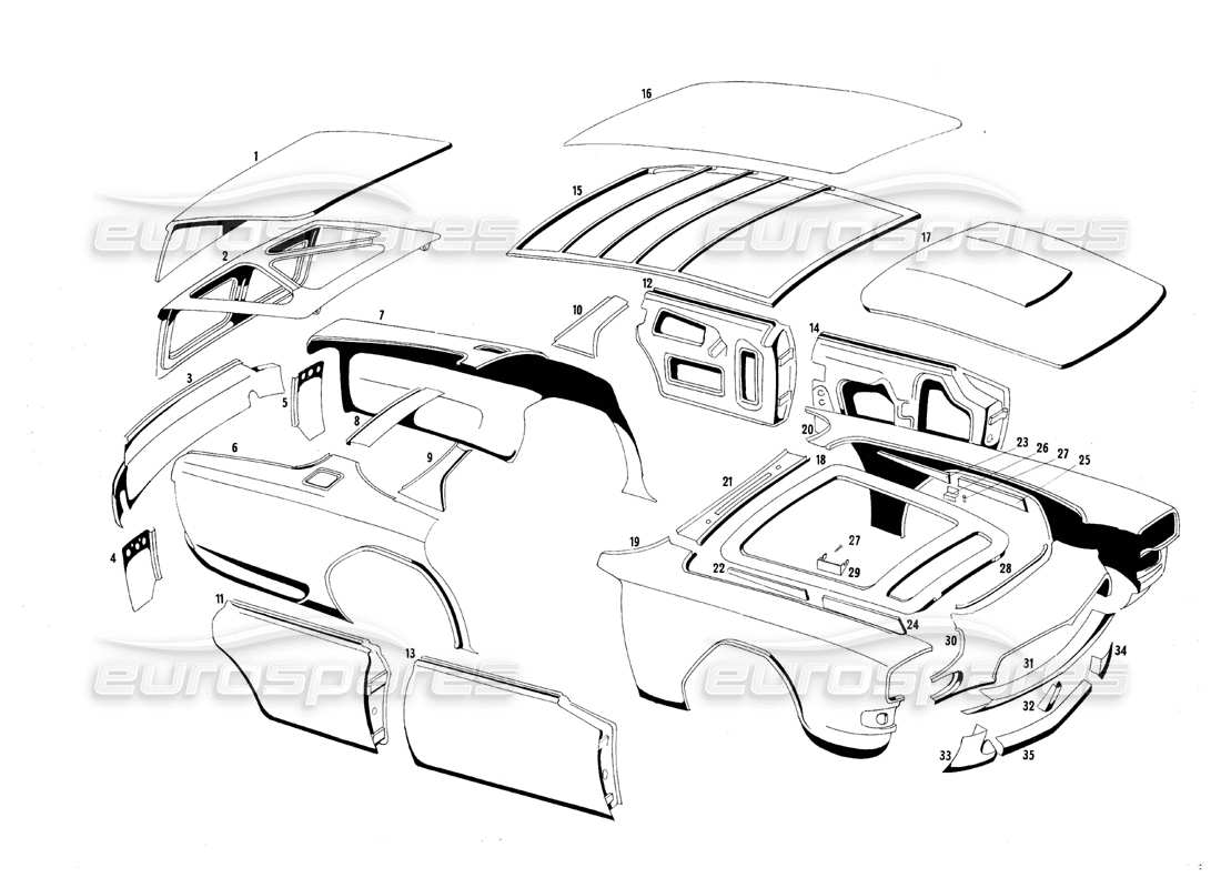 Maserati QTP.V8 4.7 (S1 & S2) 1967 Body Shell Parts Diagram