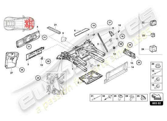 a part diagram from the Lamborghini Evo Spyder 2WD (2023) parts catalogue