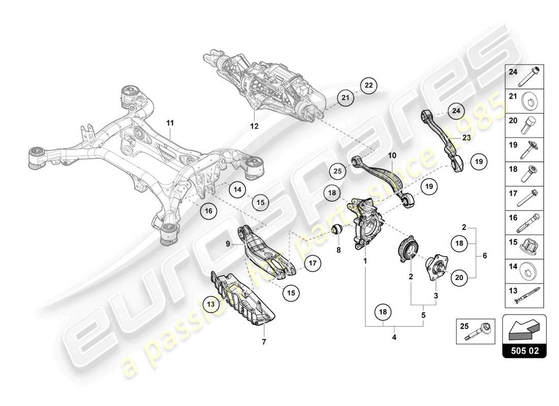 Lamborghini Urus (2020) WHEEL HUB WITH BEARING AND CONTROL ARM Parts Diagram