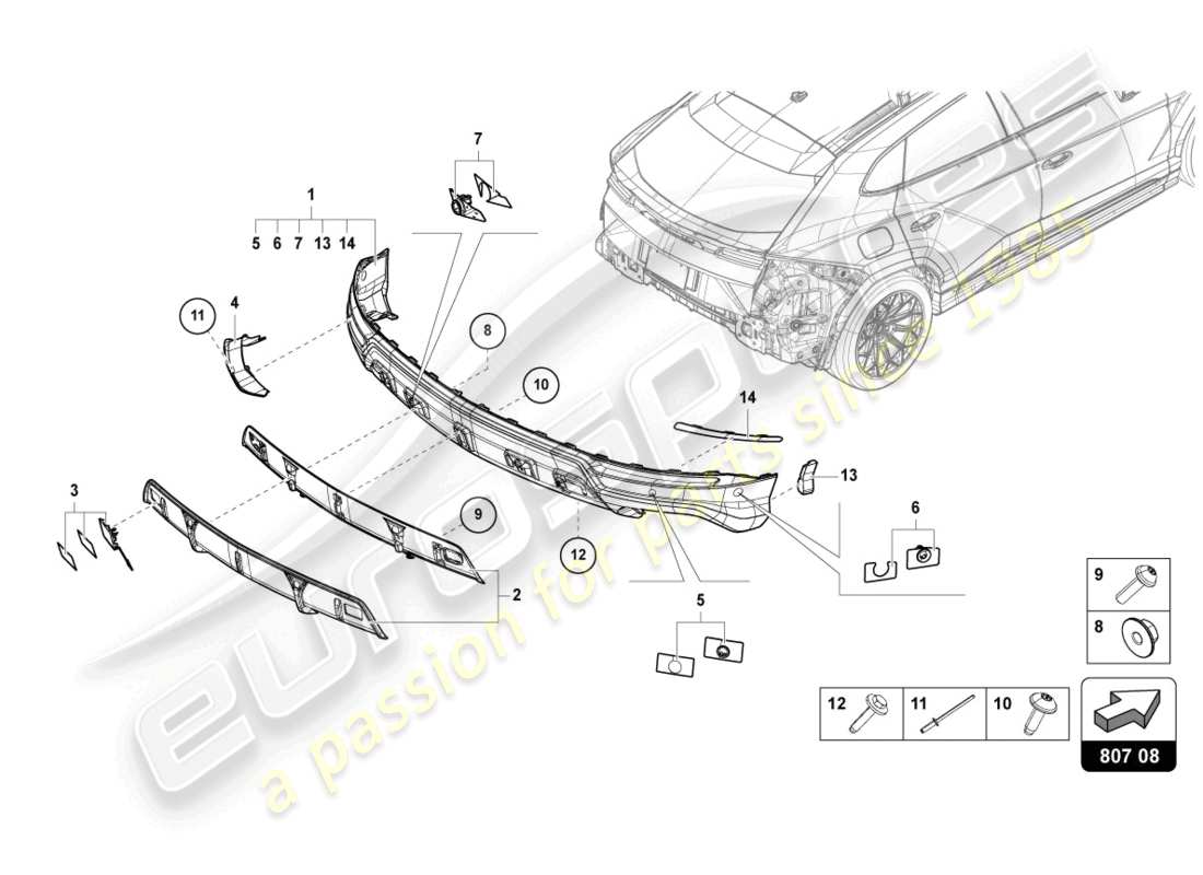 Lamborghini Urus (2020) BUMPER, COMPLETE REAR CARBON Parts Diagram