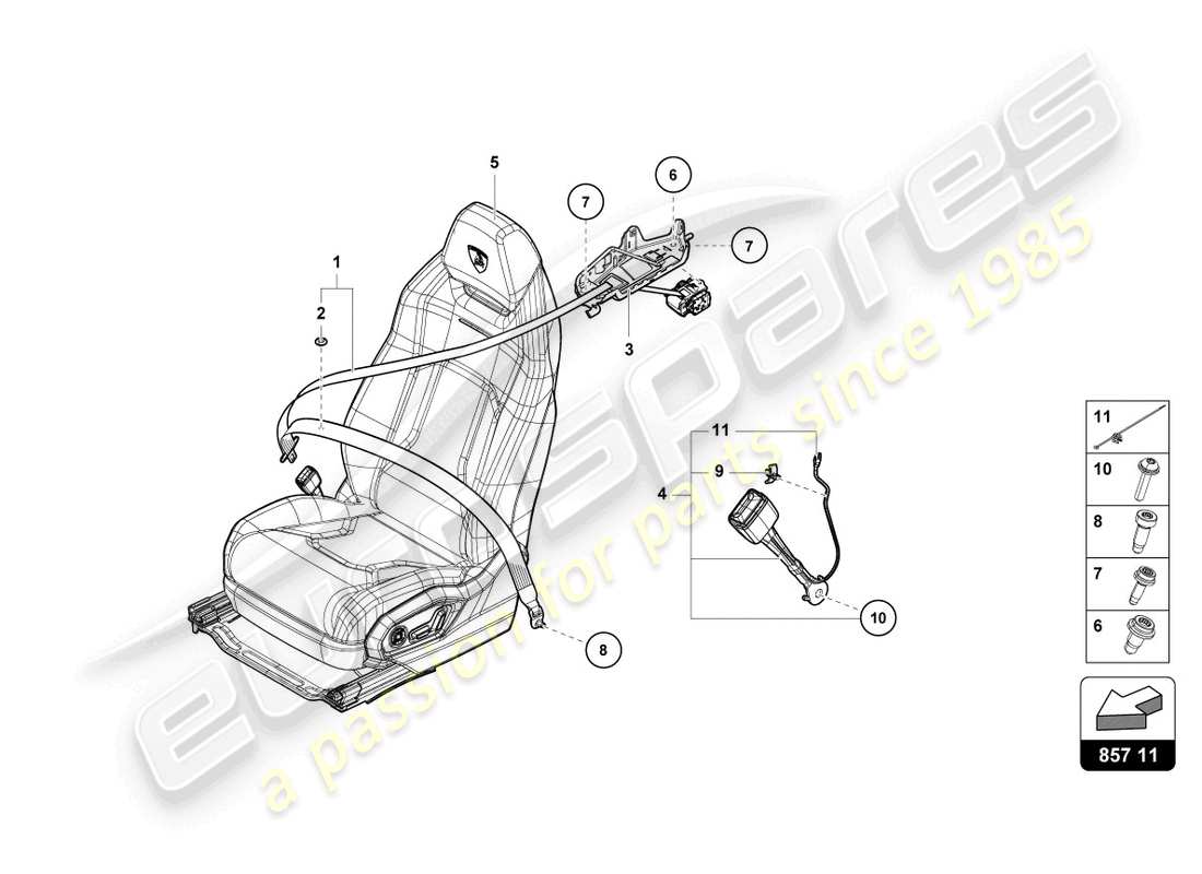Lamborghini Urus (2020) THREE-POINT SAFETY BELT REAR Parts Diagram