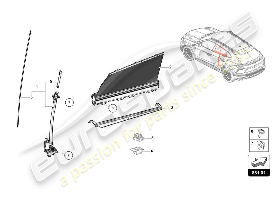 Lamborghini Urus (2020) ROLLER SUNBLIND Parts Diagram