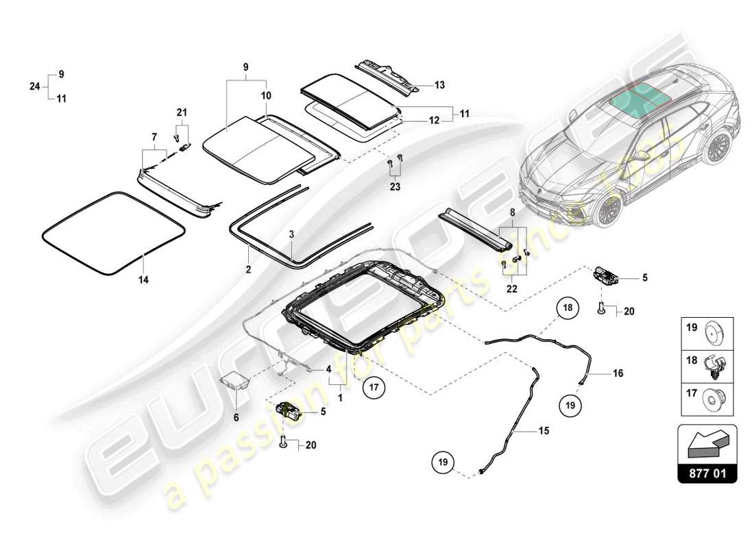 Lamborghini Urus (2020) GLASS SUNROOF Parts Diagram