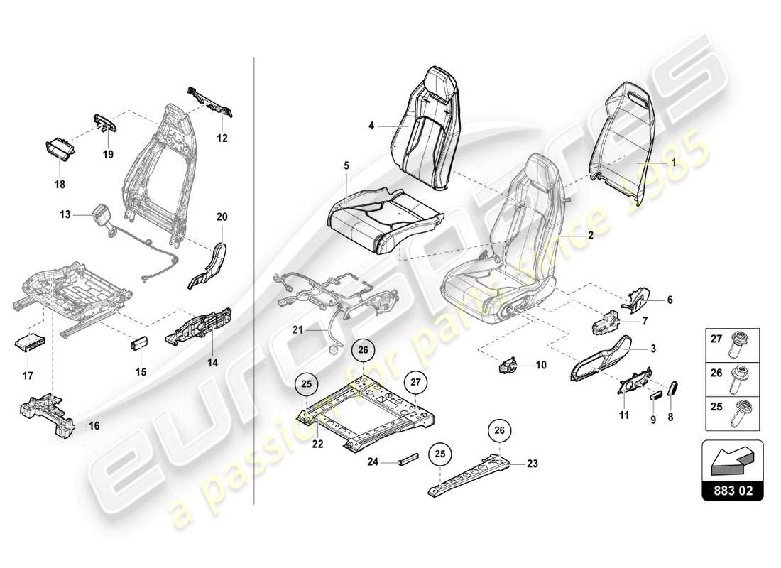 Lamborghini Urus (2020) SEAT, DIVIDED REAR Parts Diagram