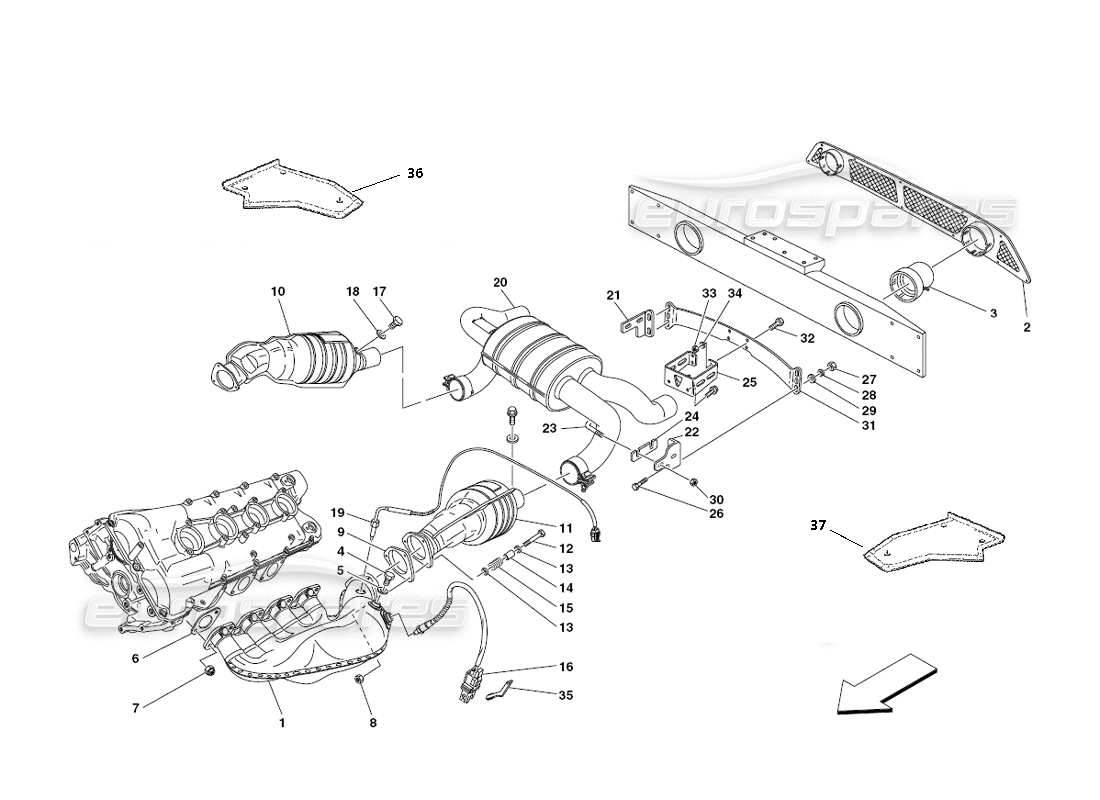 Ferrari 430 Challenge (2006) racing exhaust system Part Diagram