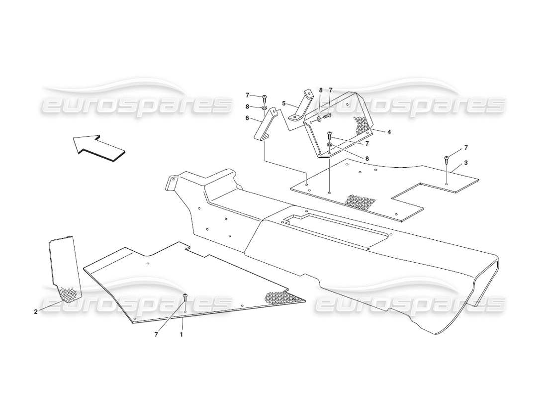 Ferrari 430 Challenge (2006) passengers compartment foot-board Part Diagram