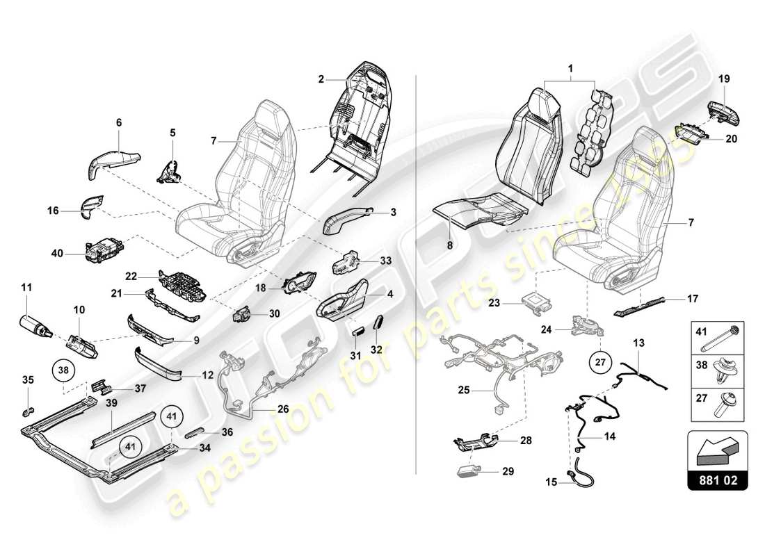 Lamborghini Urus (2021) SEAT, DIVIDED FRONT Part Diagram