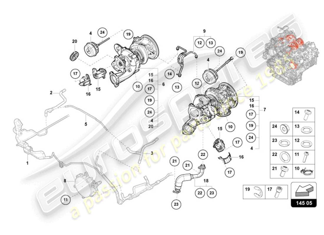 Lamborghini Urus (2019) EXHAUST GAS TURBOCHARGER Part Diagram