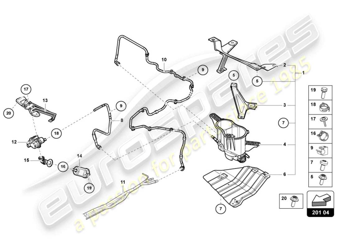 Lamborghini Urus (2019) VAPOUR CONTAINER FOR ACTIVATED CHARCOAL CANISTER Part Diagram