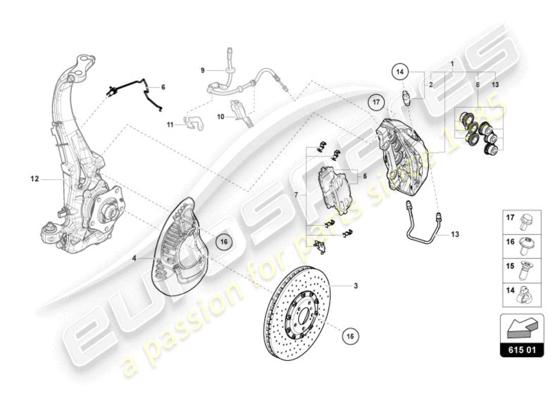 Lamborghini Urus (2019) FIXED-CALLIPER BRAKE FRONT Part Diagram