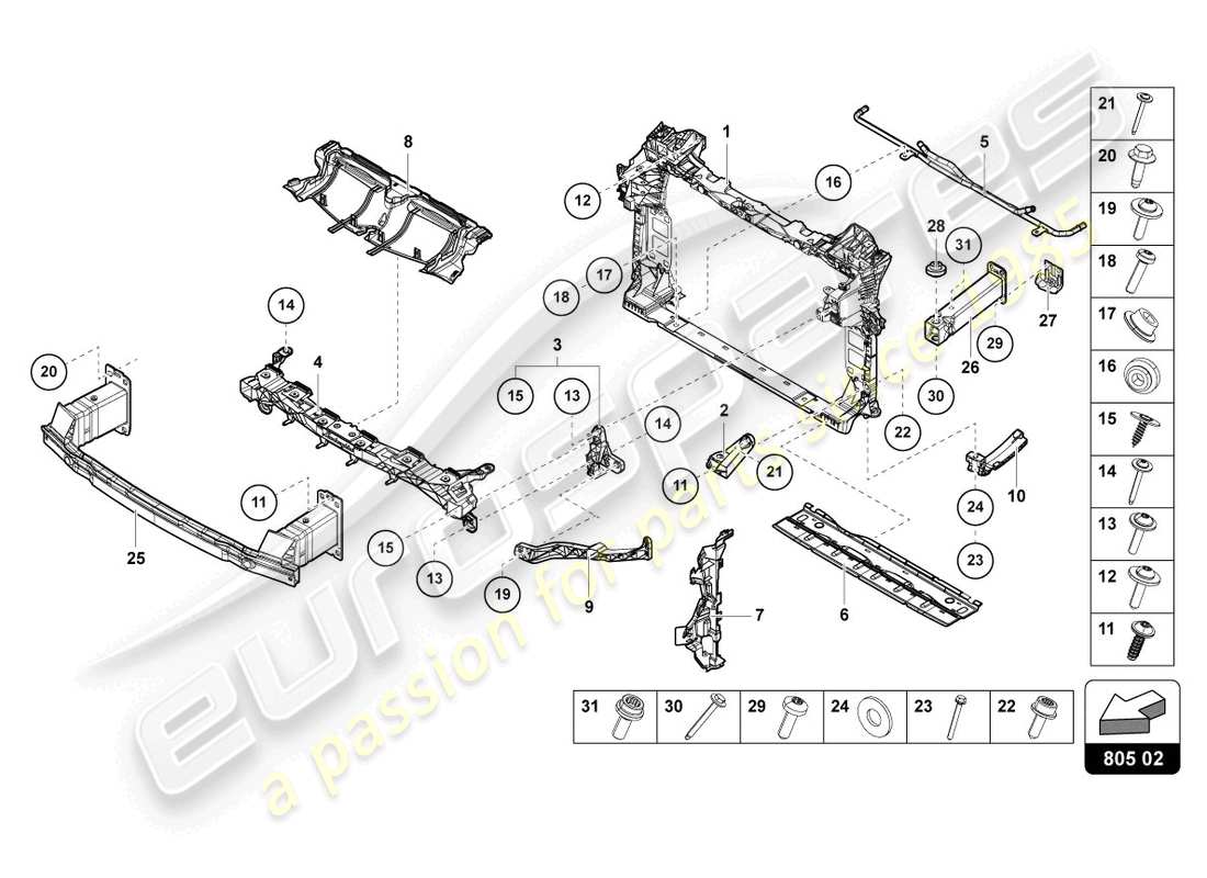 Lamborghini Urus (2019) SUPPORT FOR COOLANT RADIATOR Part Diagram