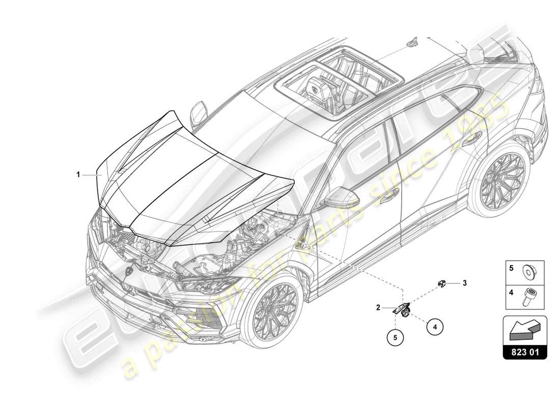 Lamborghini Urus (2019) BONNET Part Diagram