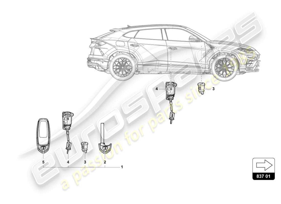 Lamborghini Urus (2019) MAIN KEY WITH TRANS- PONDER (FOLDABLE BIT) Part Diagram