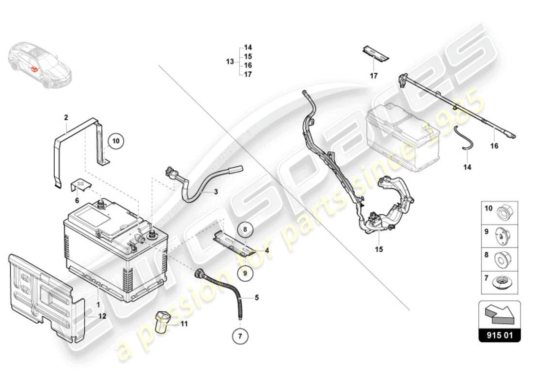 Lamborghini Urus (2019) Battery Part Diagram