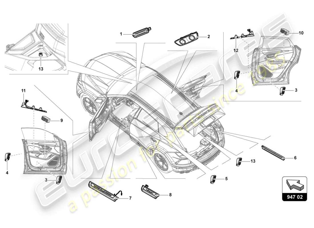 Lamborghini Urus (2019) SINGLE PARTS FOR INTERIOR AND READING LIGHT Part Diagram