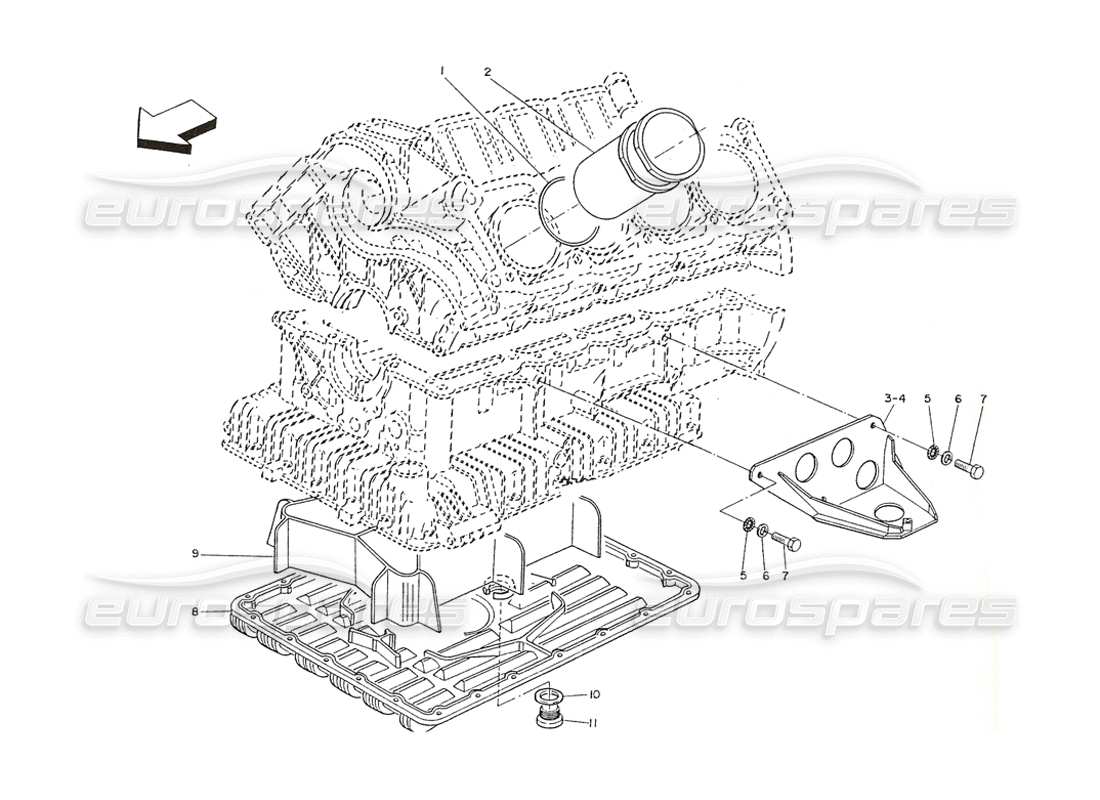 Maserati Shamal Oil Sump And Cylinder Block Accessories Part Diagram