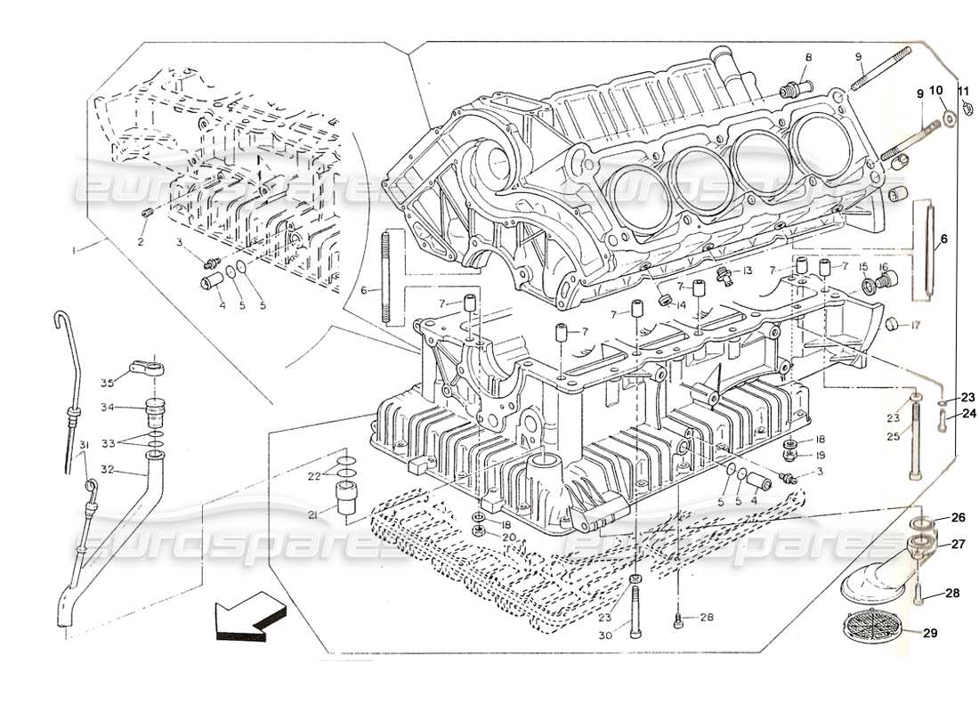 Maserati Shamal Cylinder Block (To Engine 700279) Part Diagram