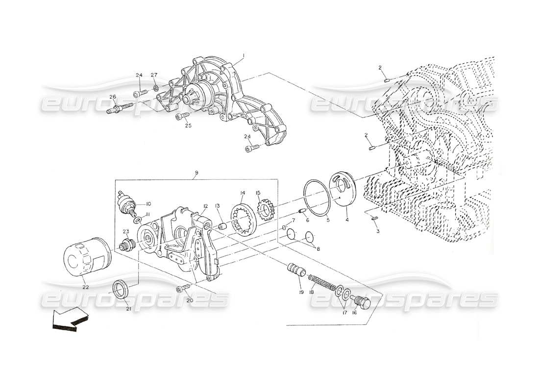 Maserati Shamal Oil and Water Pumps Part Diagram