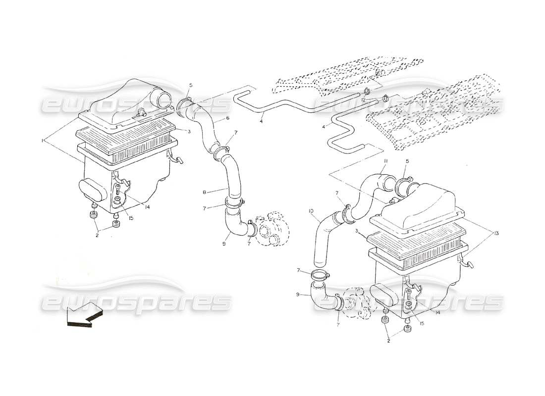 Maserati Shamal Air Filter and Ducts Part Diagram