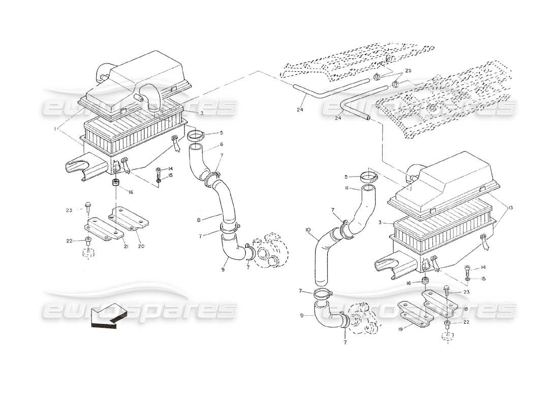 Maserati Shamal Air Filter and Ducts (Ch Version) Part Diagram