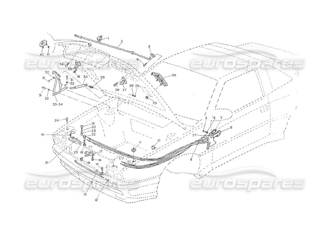 Maserati Shamal Engine Hood - Hinges, Opening Controls Part Diagram