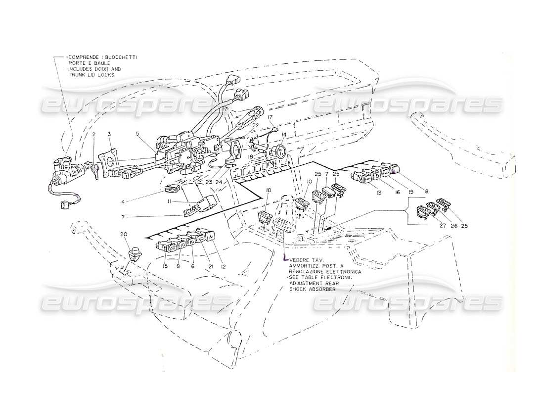 Maserati Shamal Switches and Antitheft Steering Lock Part Diagram