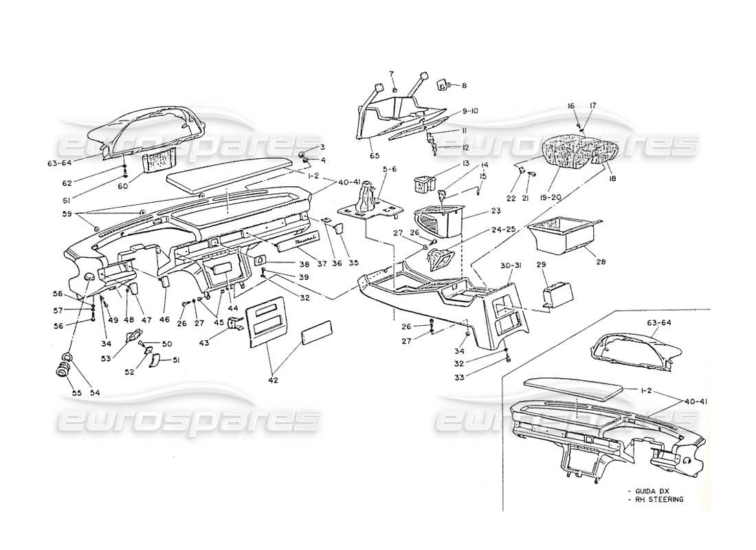 Maserati Shamal Dashboard and Console Part Diagram