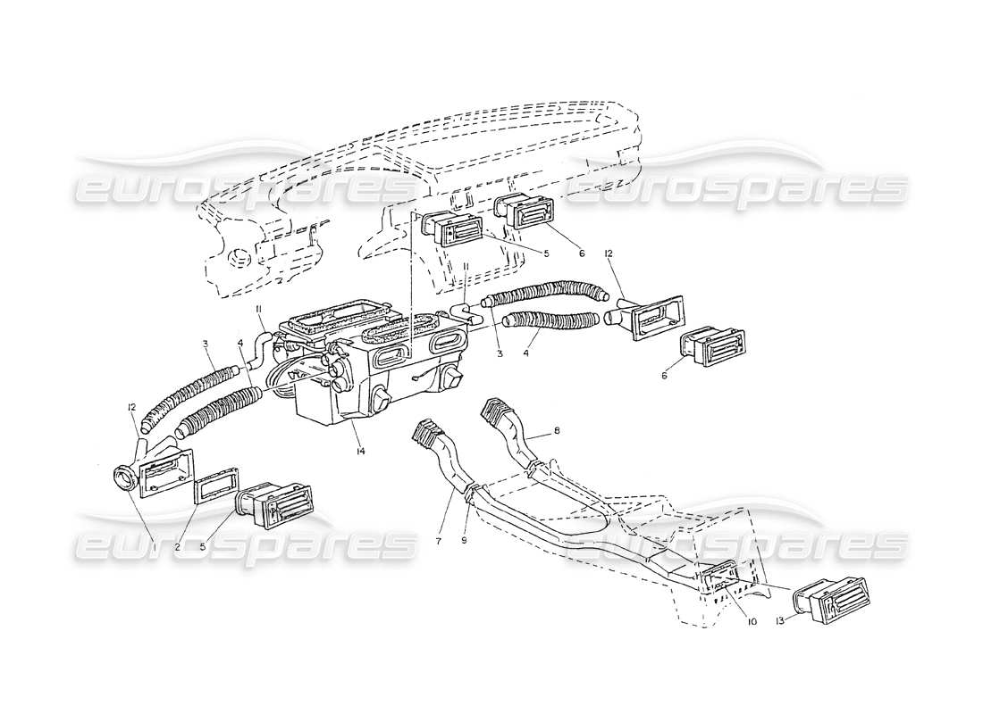 Maserati Shamal Dashboard and Console Ventilation Part Diagram