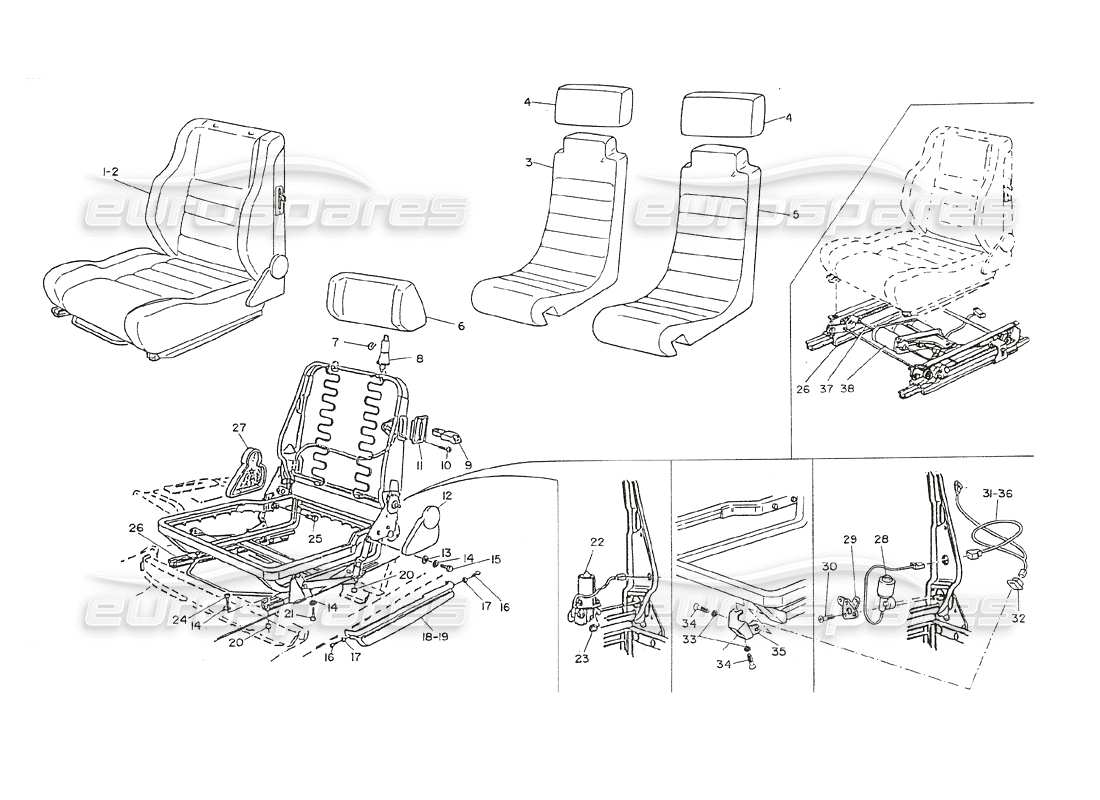 Maserati Shamal Front and Rear Seats Part Diagram