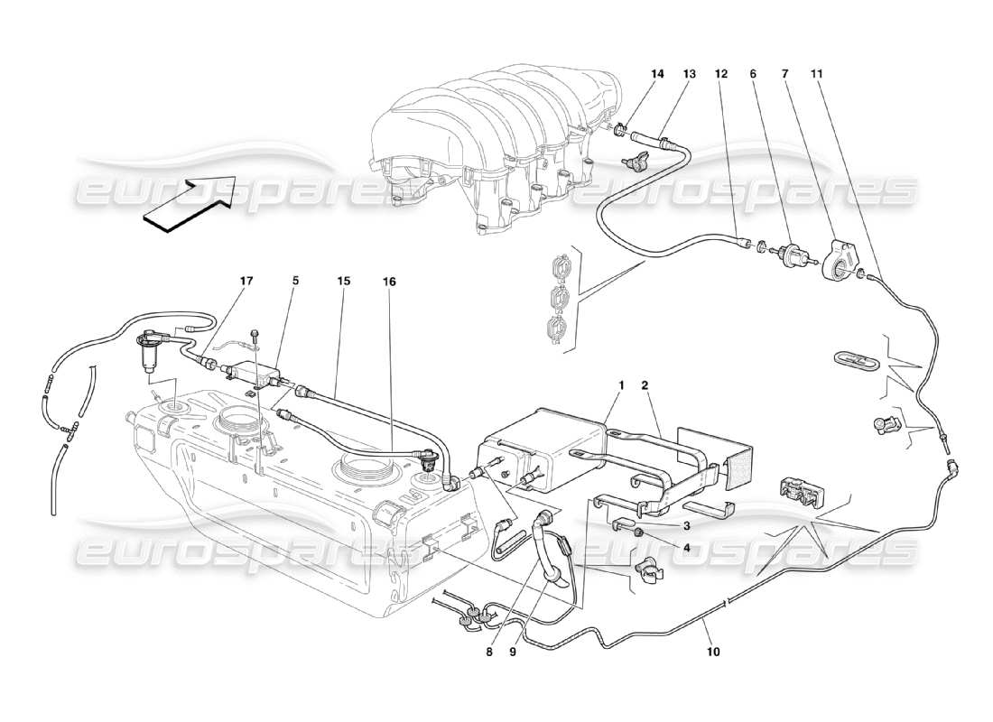 Maserati QTP. (2003) 4.2 Fuel Vapors Recycle System Parts Diagram